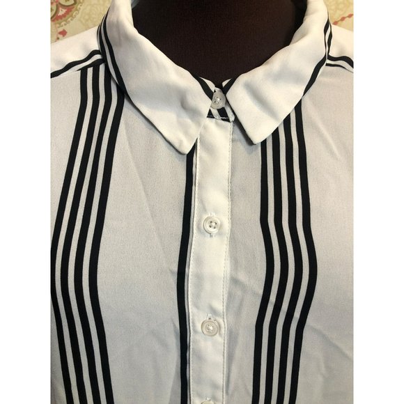 Fred David 3X Black and White Striped Button Up Long Sleeved Blouse - Picture 2 of 5